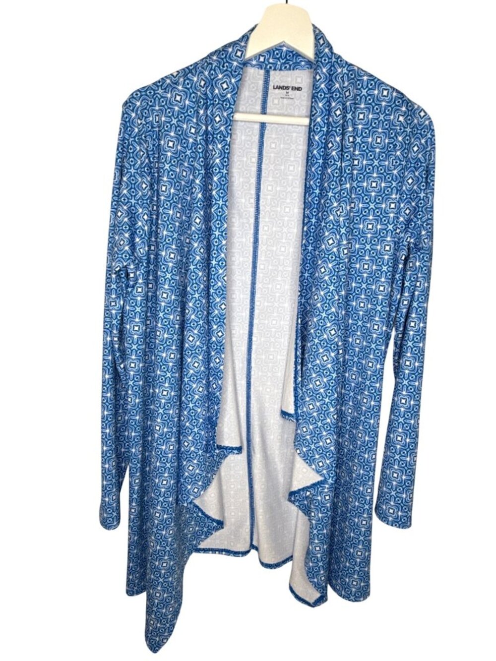 Lands' End Cardigan Womens M Blue Open Front Lightweight Layering